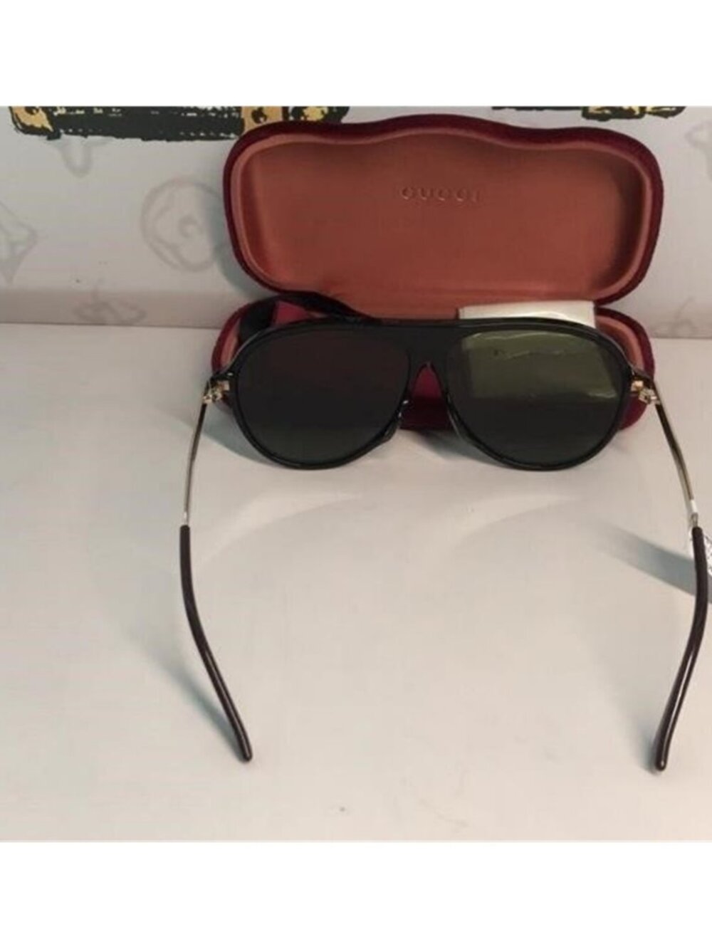 New Authentic  Gucci GG0829SA 002 – Black & Ruthenium Aviator Green Lenses ✨ - Picture 9 of 12